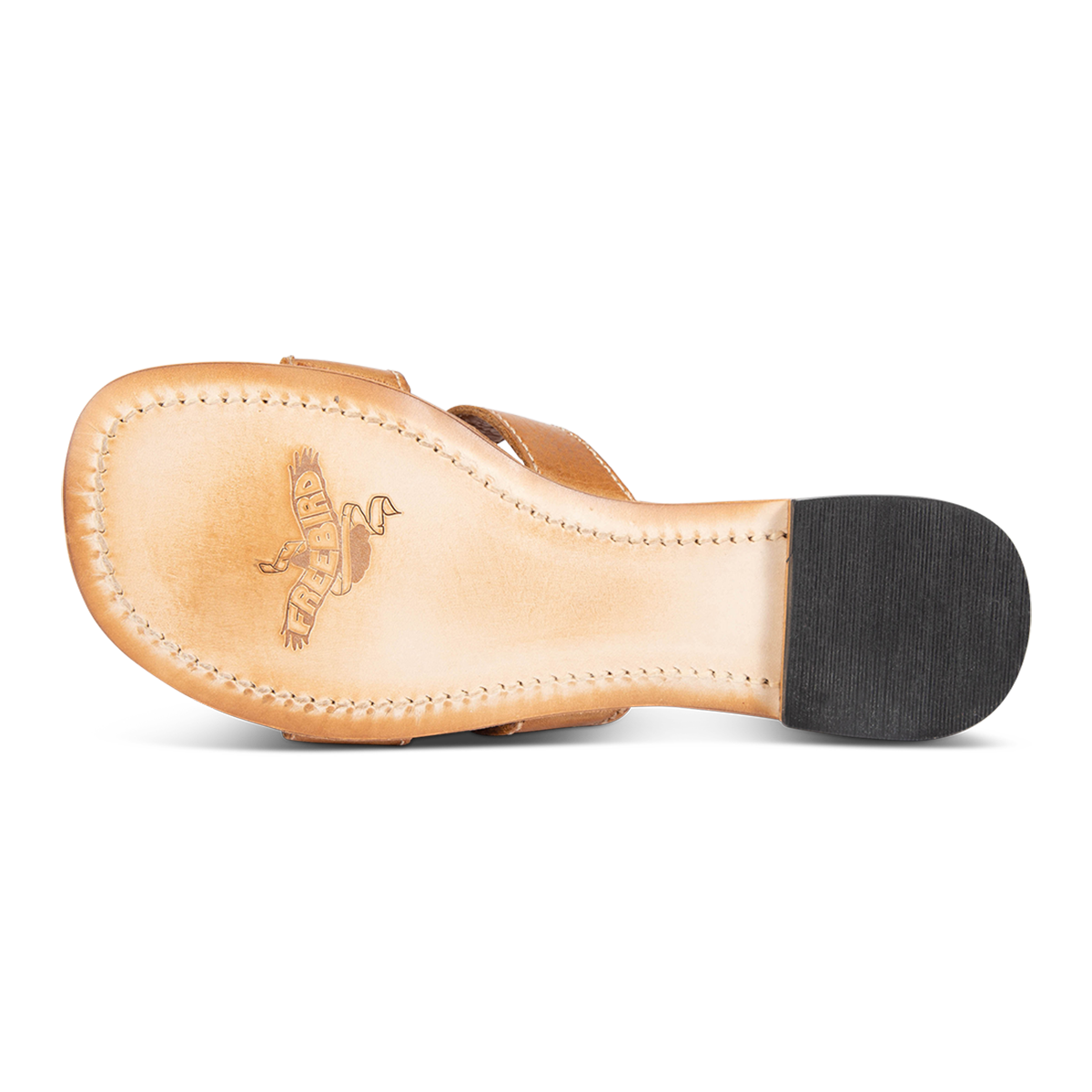 Leather sole on FREEBIRD women's Sawyer wheat low heeled sandal