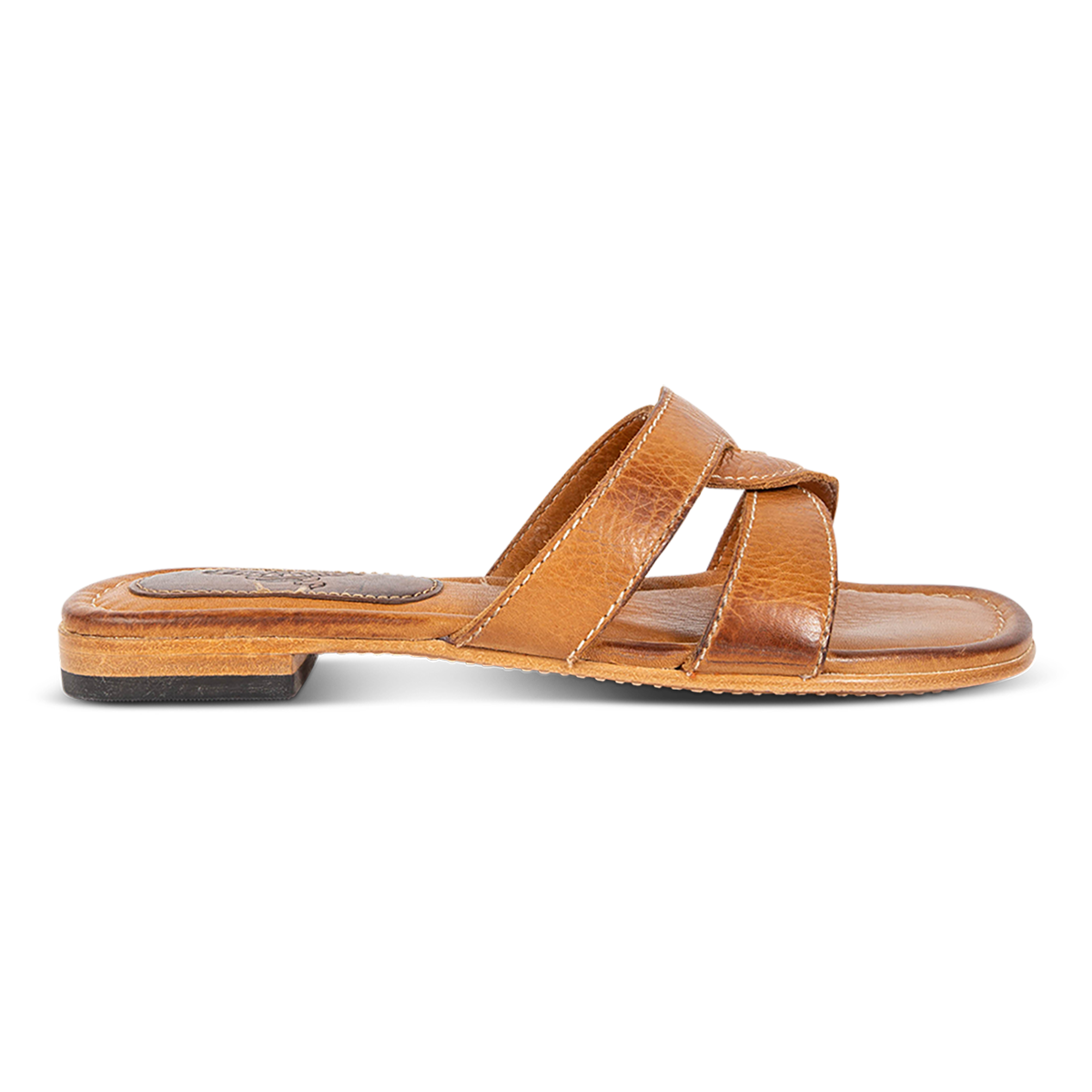 FREEBIRD women's Sawyer wheat low heeled slip on sandal featuring criss-cross leather foot straps