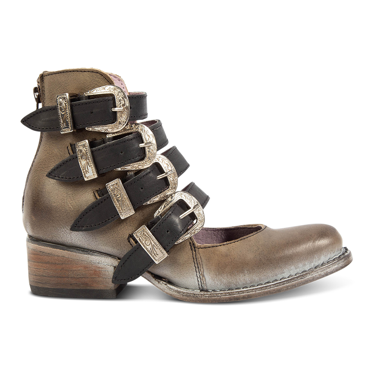FREEBIRD women's Scarlett black multi leather open bootie with four adjustable instep straps and western hardware