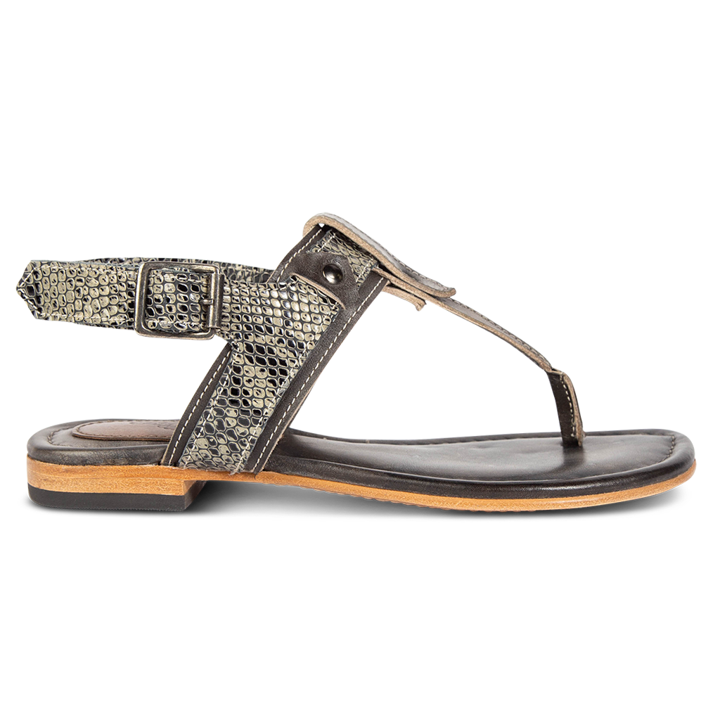 FREEBIRD women's Sedona olive snake multi t-strap sandal featuring low heeled and adjustable buckle