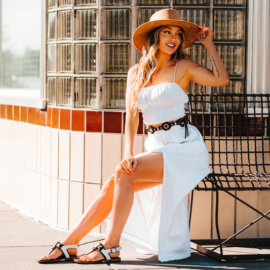 FREEBIRD women's Sedona white snake multi t-strap sandal featuring low heeled and adjustable buckle lifestyle