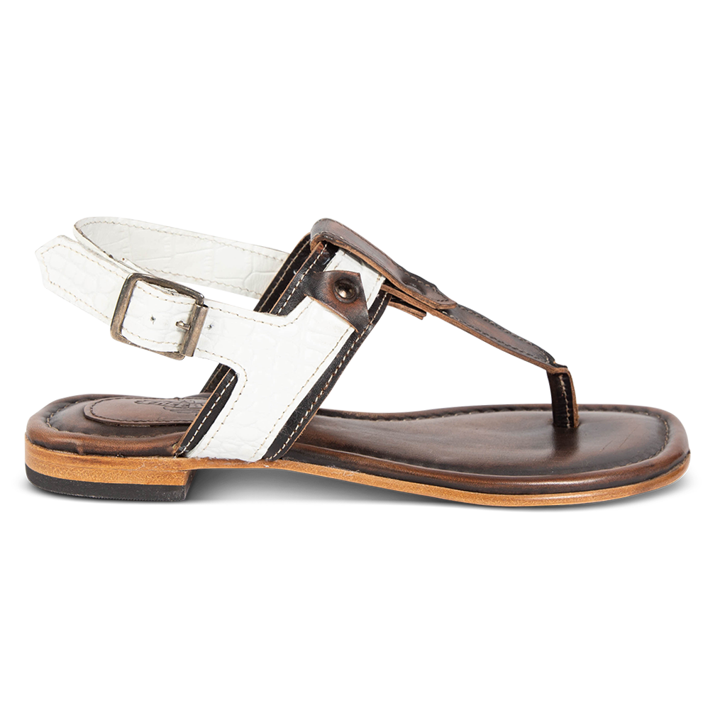 FREEBIRD women's Sedona white snake multi t-strap sandal featuring low heeled and adjustable buckle
