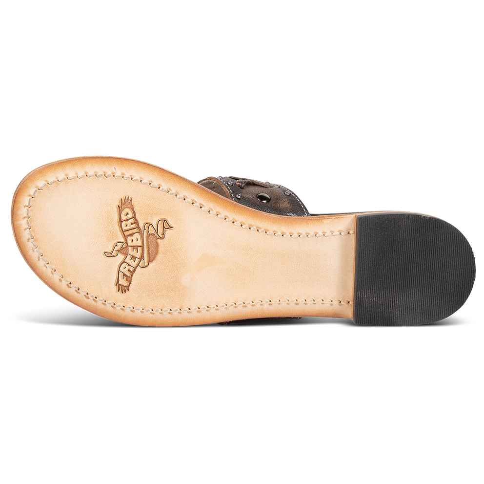 Leather sole on FREEBIRD women's Shay black low heeled sandal