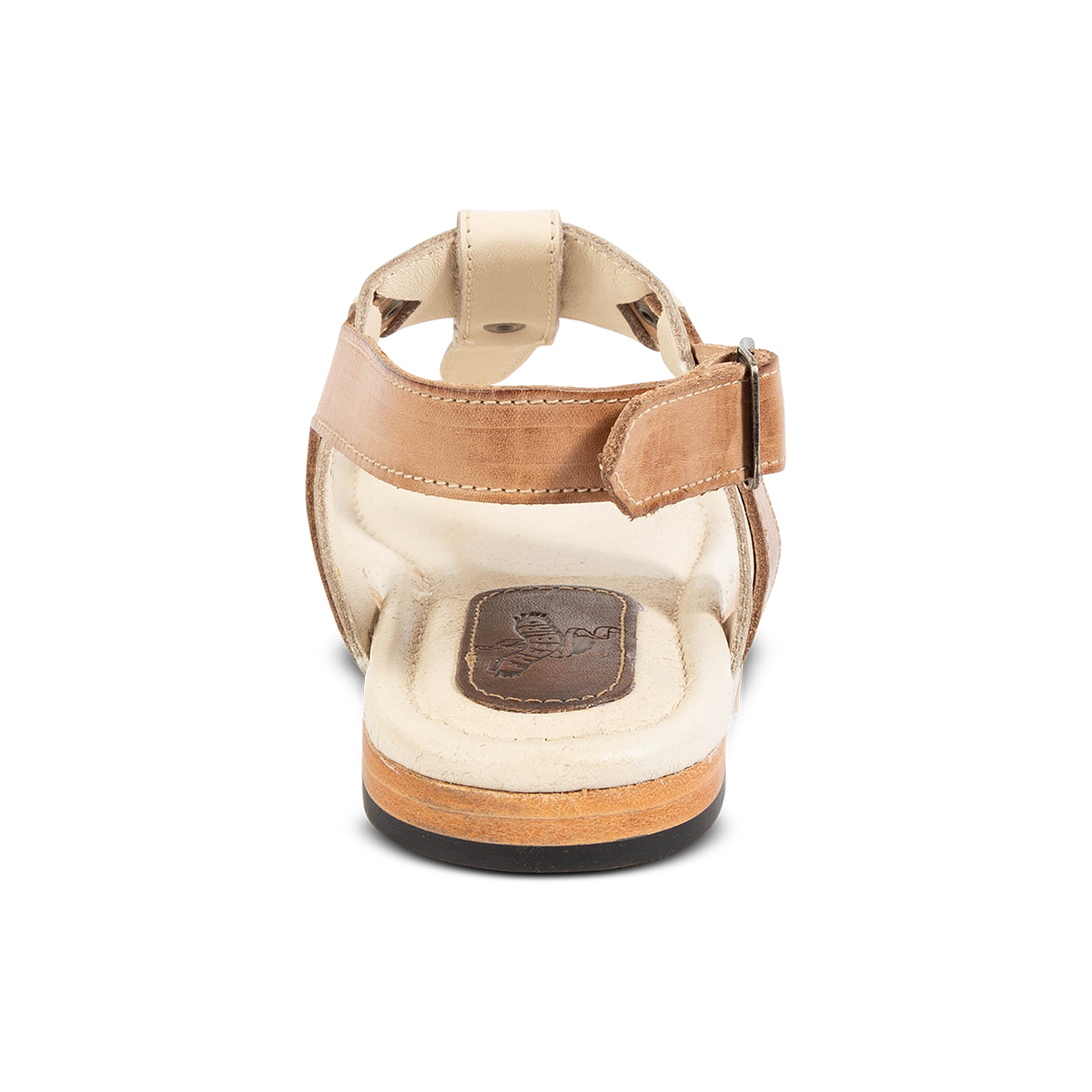 Back view showing FREEBIRD women's Sorrento bone multi leather sandal with an open construction and adjustable heel strap