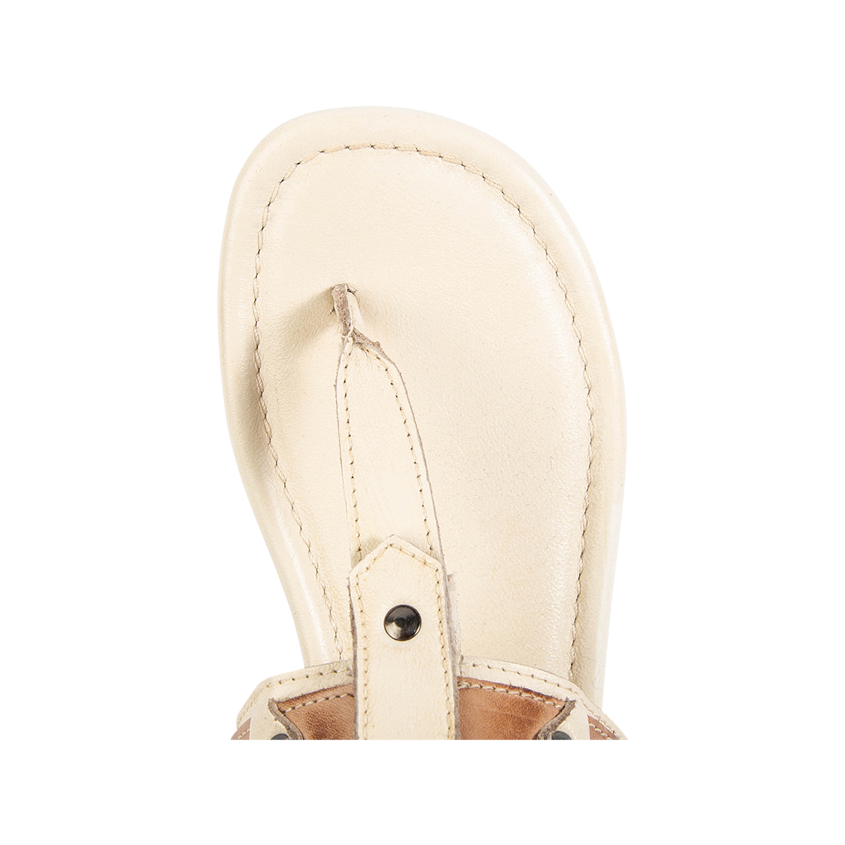 Top view showing an open construction on FREEBIRD women's Sorrento bone multi leather sandal