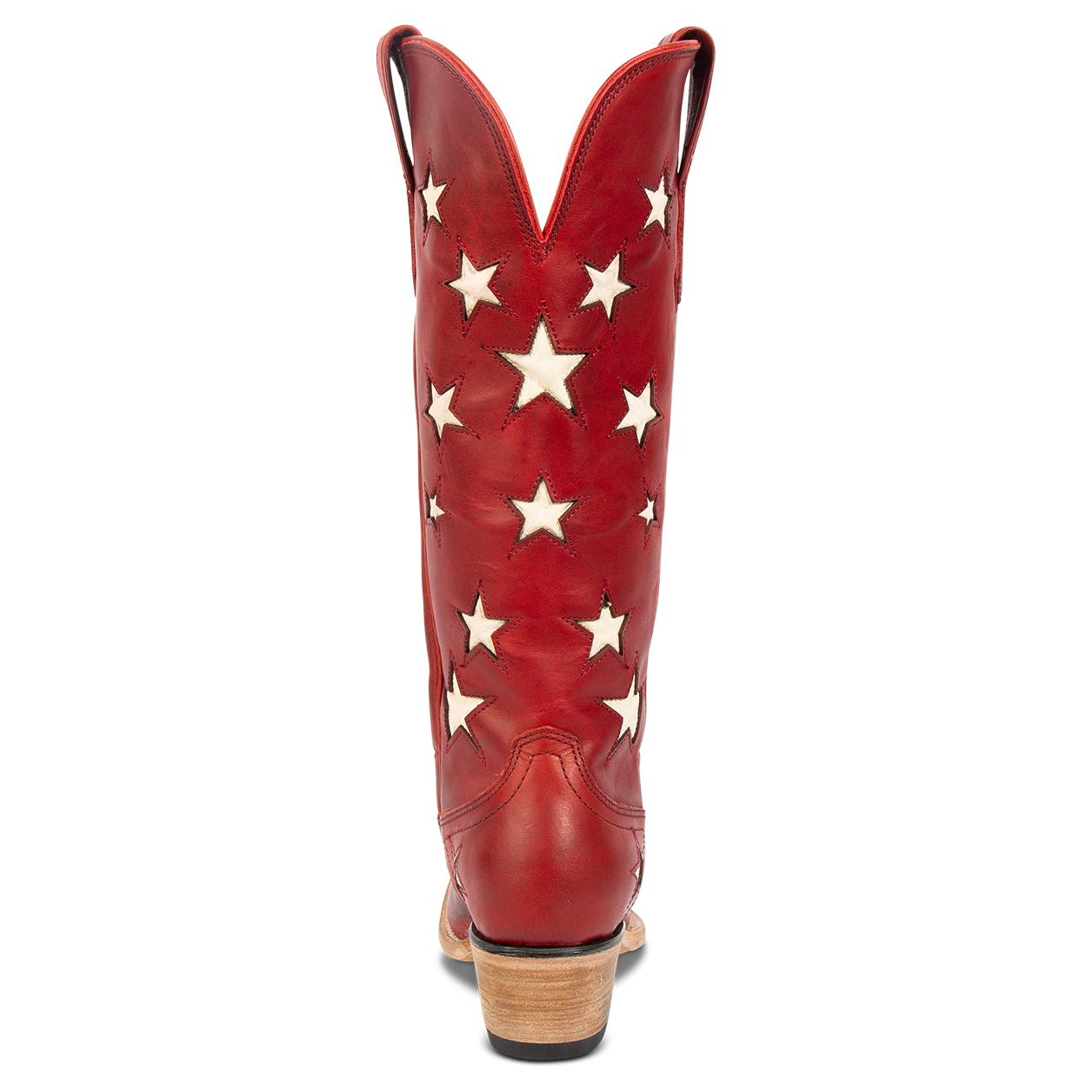 Back view showing star inlay detailing and low heel on FREEBIRD women's Starzz red western boot
