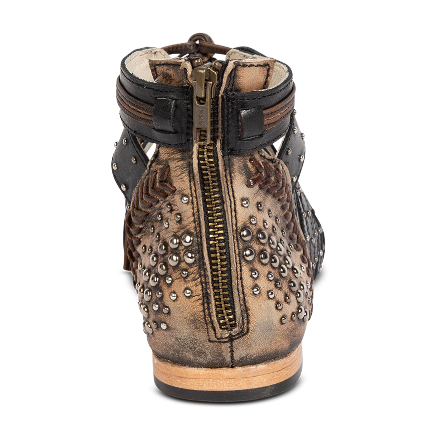 SWAN black leather flat sandals featuring intricate chevron stitching, a modern square toe, and a rear zip closure.
