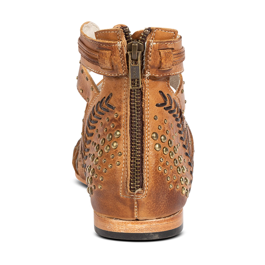 SWAN wheat leather low heel sandals featuring intricate chevron stitching, a modern square toe, and back zip entry.