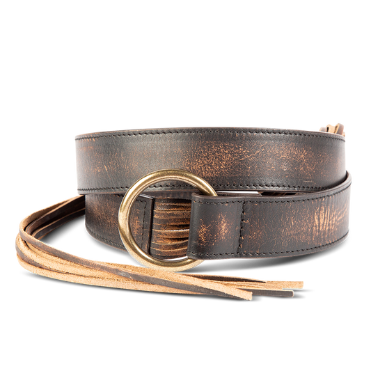 FREEBIRD Tassel black distressed full grain leather belt featuring rustic loop and tassel detailing