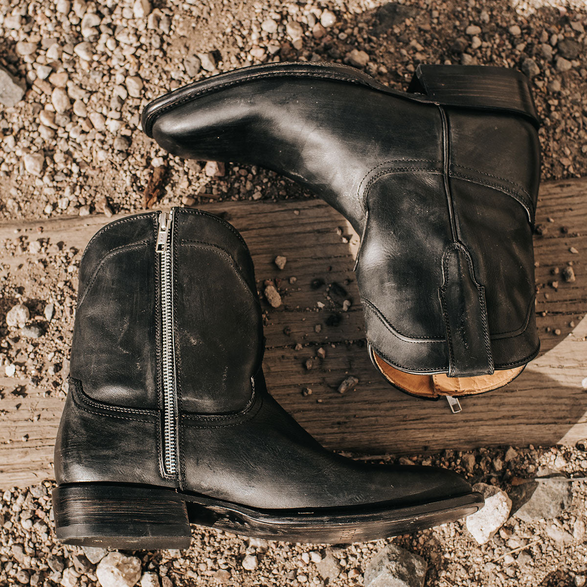 FREEBIRD men's Tifton black single exterior pull strap, squared toe, and inside zip closure low heeled mid calf boot