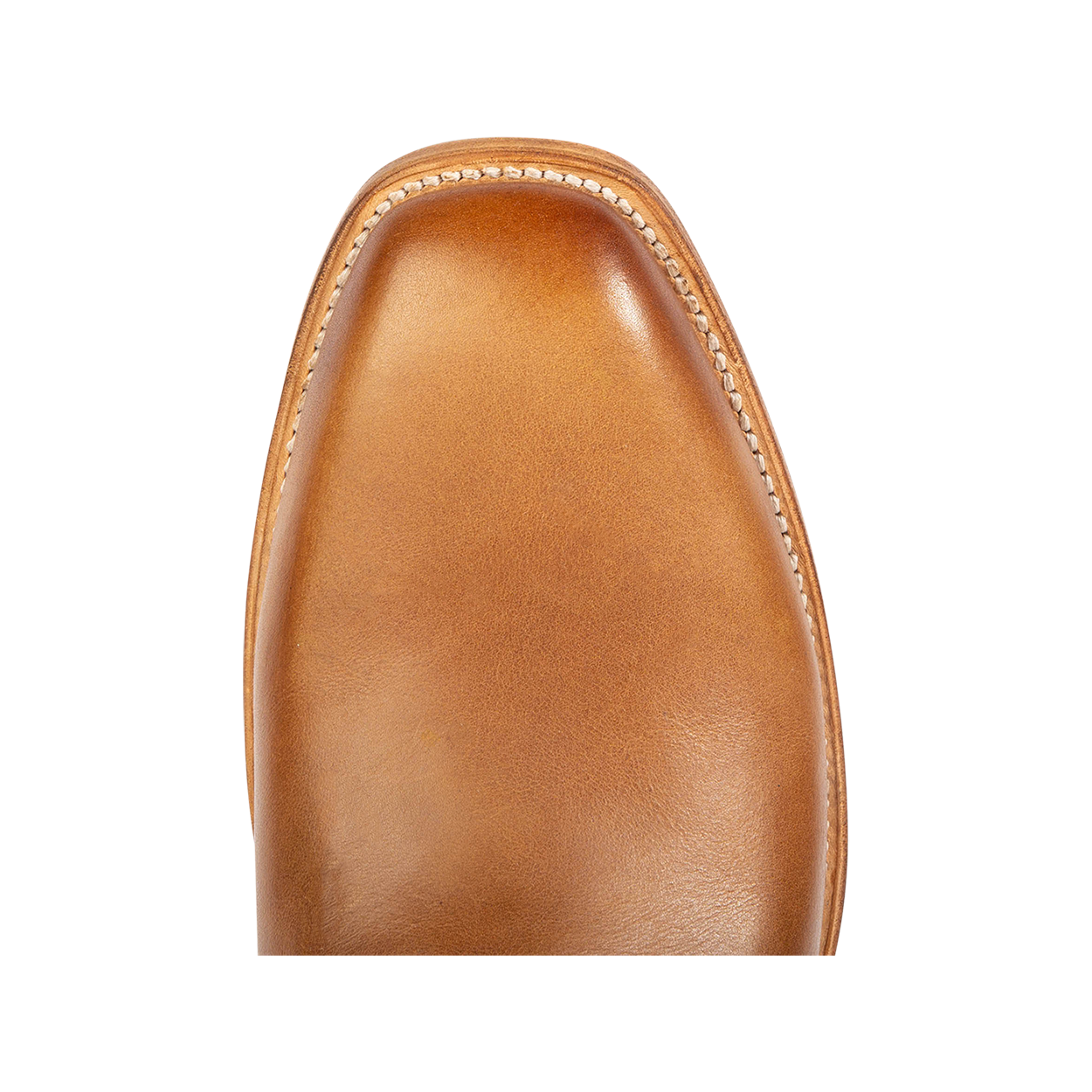 Top view showing squared toe on FREEBIRD men's Tifton camel mid calf boot
