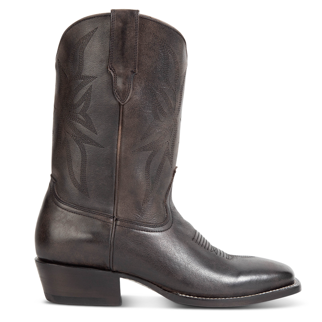 FREEBIRD men's Union black leather boot with leather pull straps, traditional stitching and square toe construction