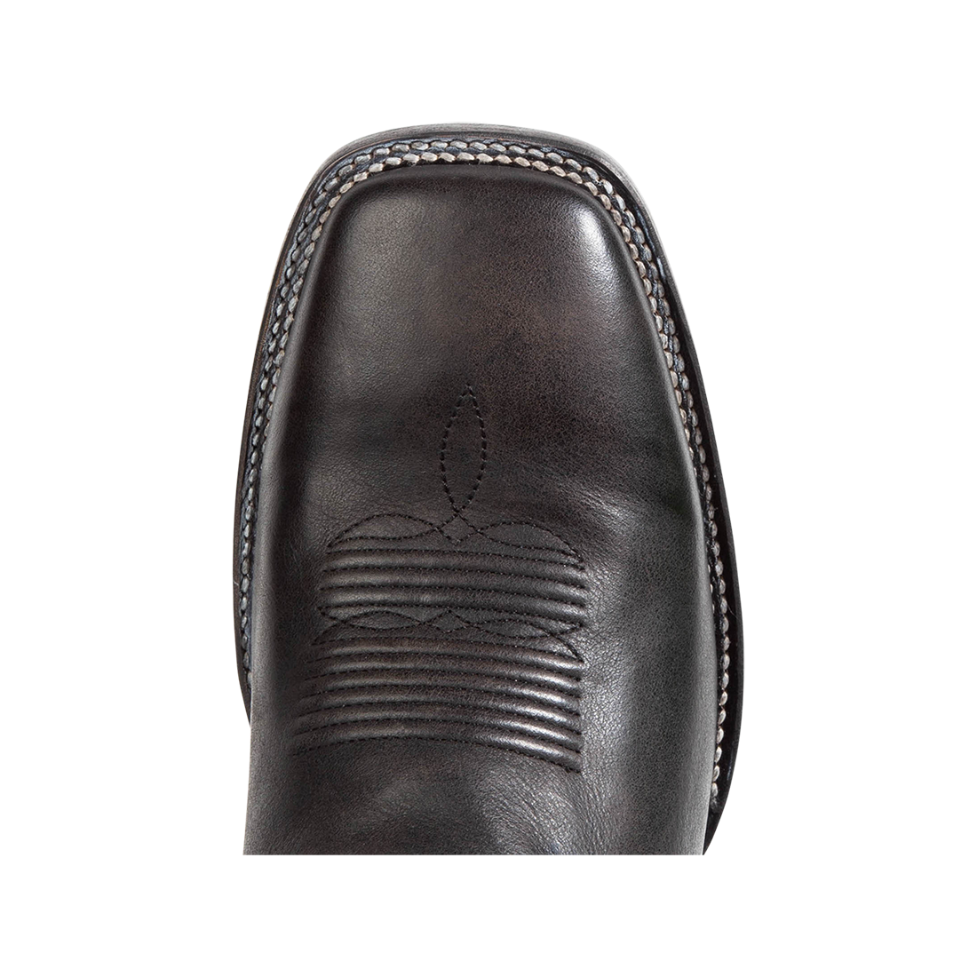 Top view showing square toe construction on FREEBIRD men's Union black leather boot