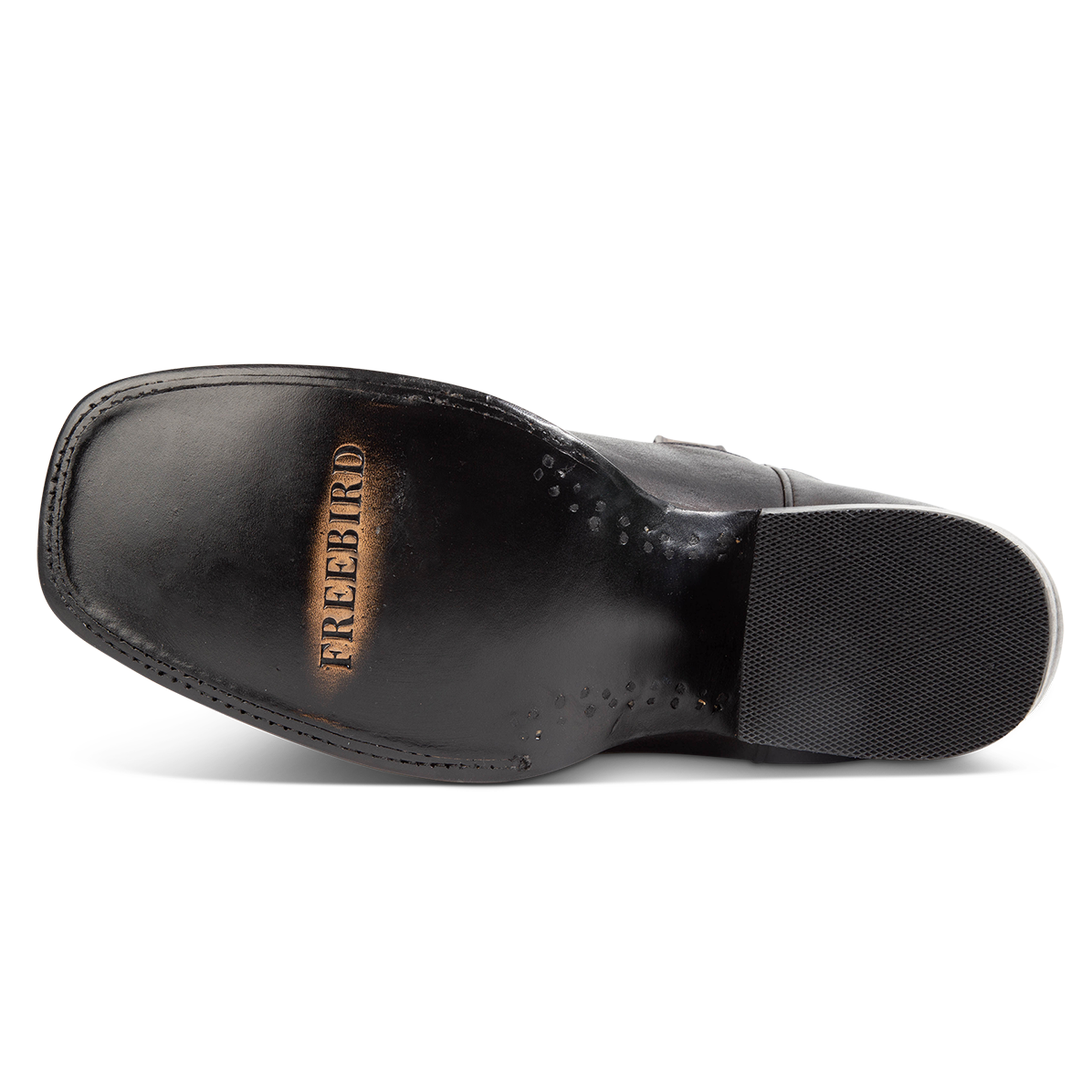 Leather sole imprinted with FREEBIRD on men's Union black leather boot