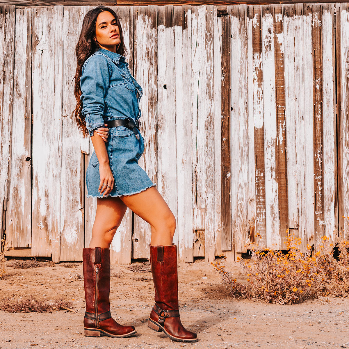 FREEBIRD women's Wagner cognac rubber tire tread ankle harness tall moto boot lifestyle