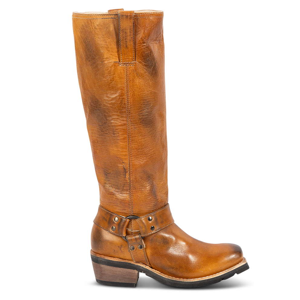 FREEBIRD women's Wagner wheat rubber tire tread ankle harness tall moto boot