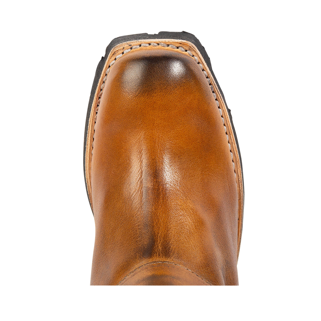 Top view showing square toe on FREEBIRD women's Wagner wheat tall moto boot