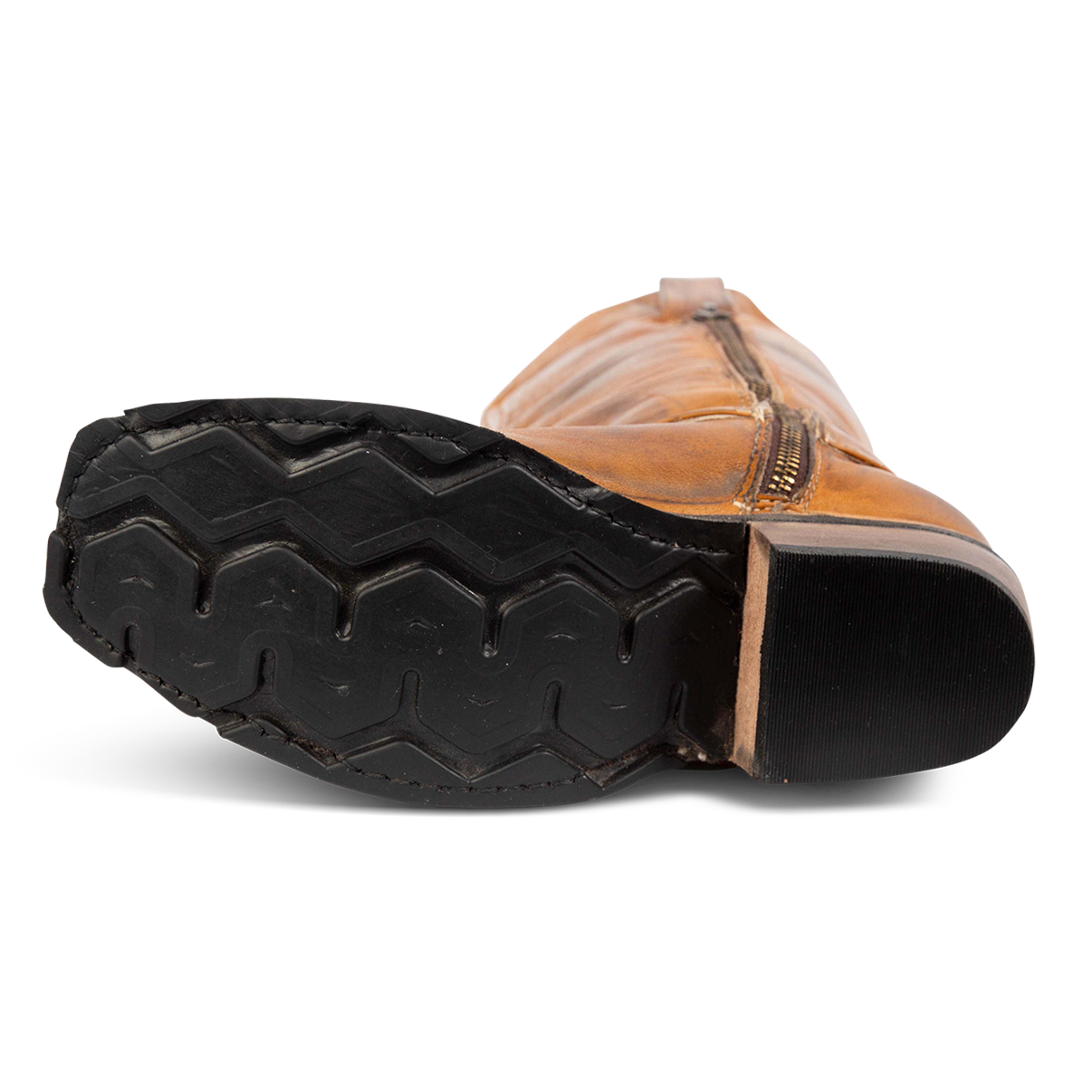 Tire tread sole on FREEBIRD women's Wagner wheat ankle bootie tall moto boot