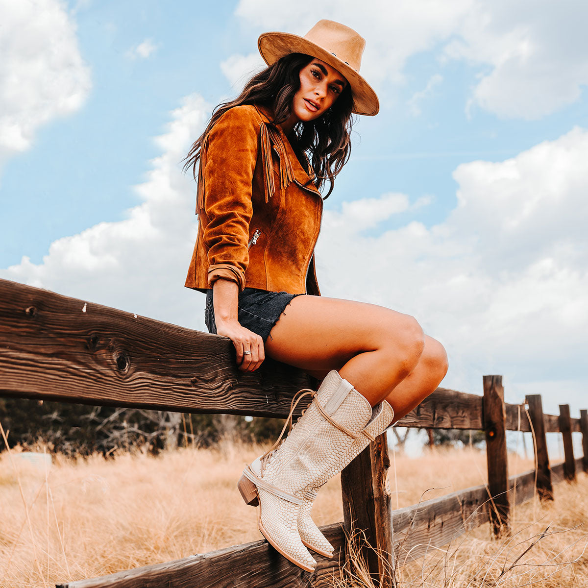 FREEBIRD women's Wardon white snake leather cowboy boot with back lace panel and snip toe construction lifestyle