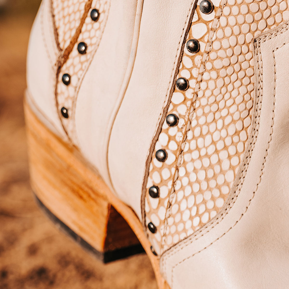 FREEBIRD women's Warner beige leather western cowboy boot with embossed detailing and snip toe construction lifestyle
