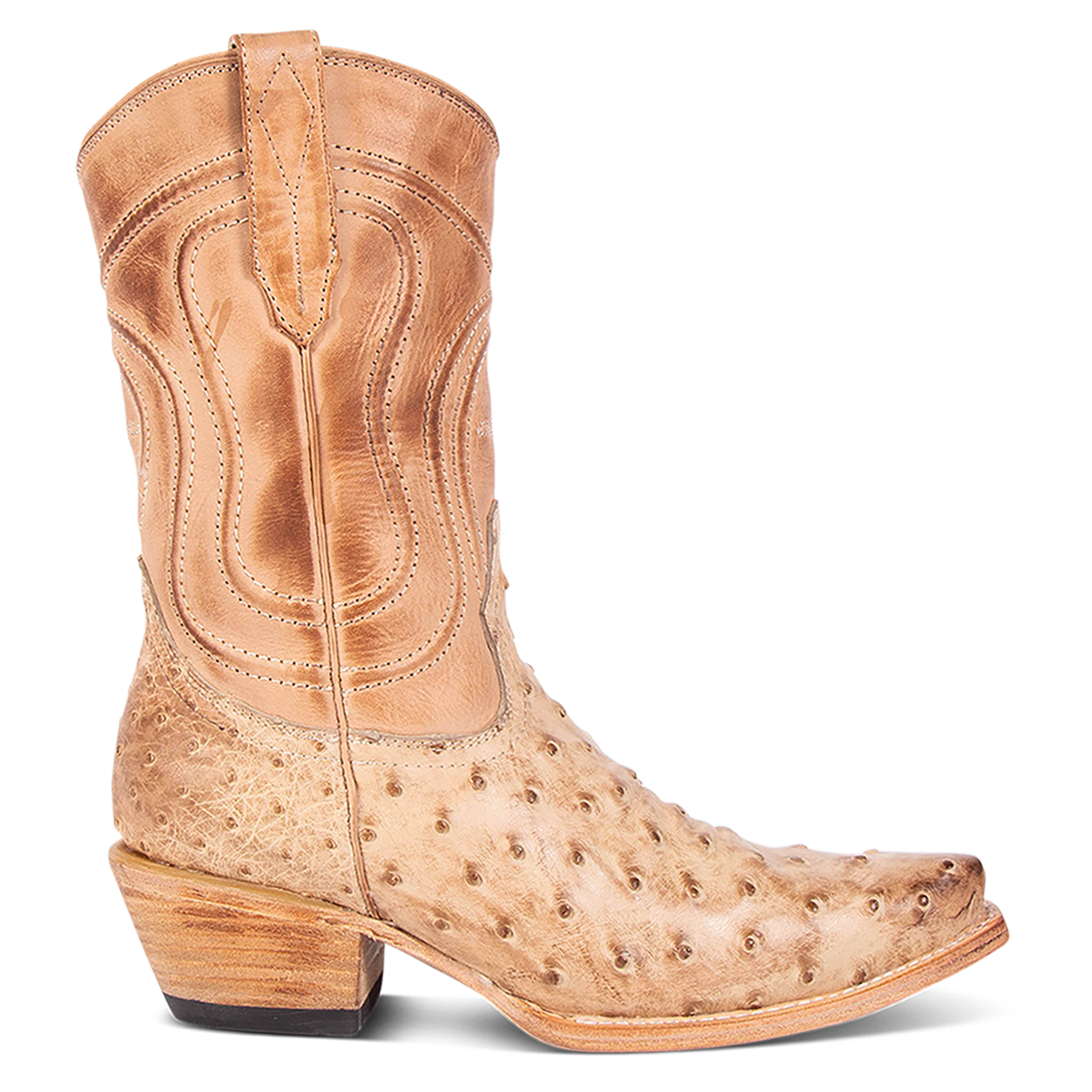 FREEBIRD women's Warrick beige ostrich multi exotic leather western cowgirl mid calf boot