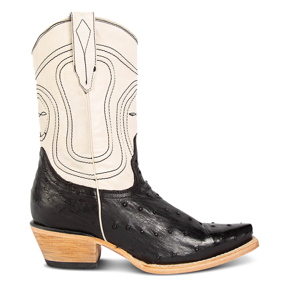 FREEBIRD women's Warrick black ostrich multi exotic leather western cowgirl mid calf boot