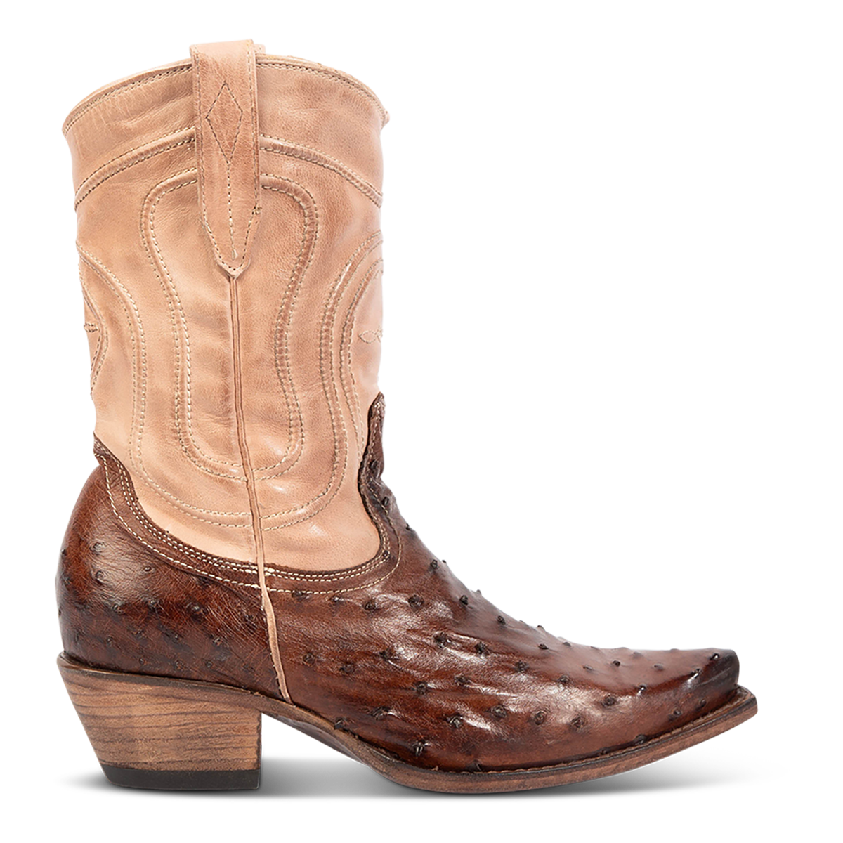FREEBIRD women's Warrick brown ostrich multi exotic leather western cowgirl mid calf boot
