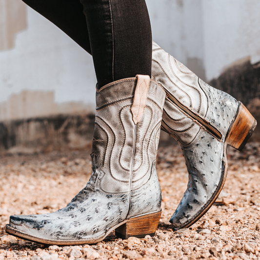 FREEBIRD women's Warrick ice ostrich multi exotic leather western cowgirl mid calf boot