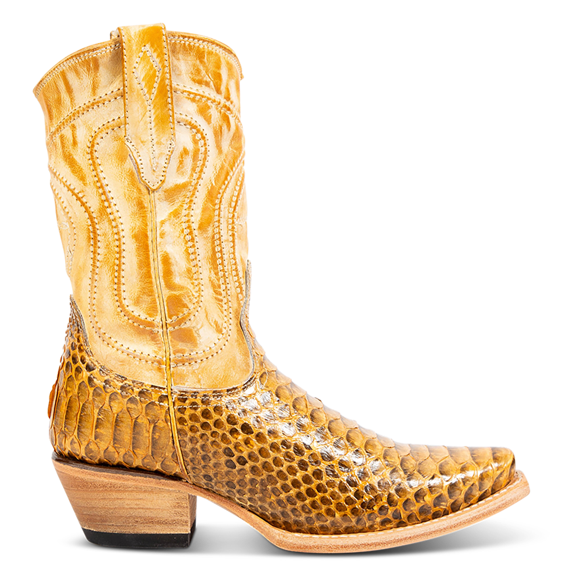FREEBIRD women's Warrick yellow python multi exotic leather western cowgirl mid calf boot