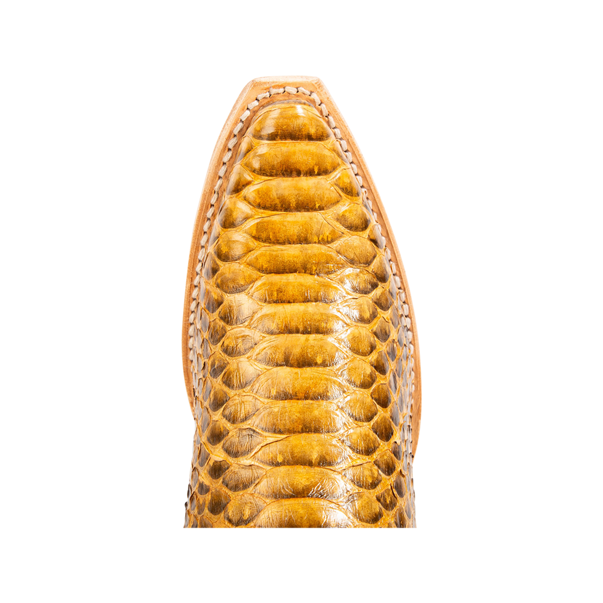 Top view showing FREEBIRD women's Warrick yellow python multi exotic leather western cowgirl mid calf boot