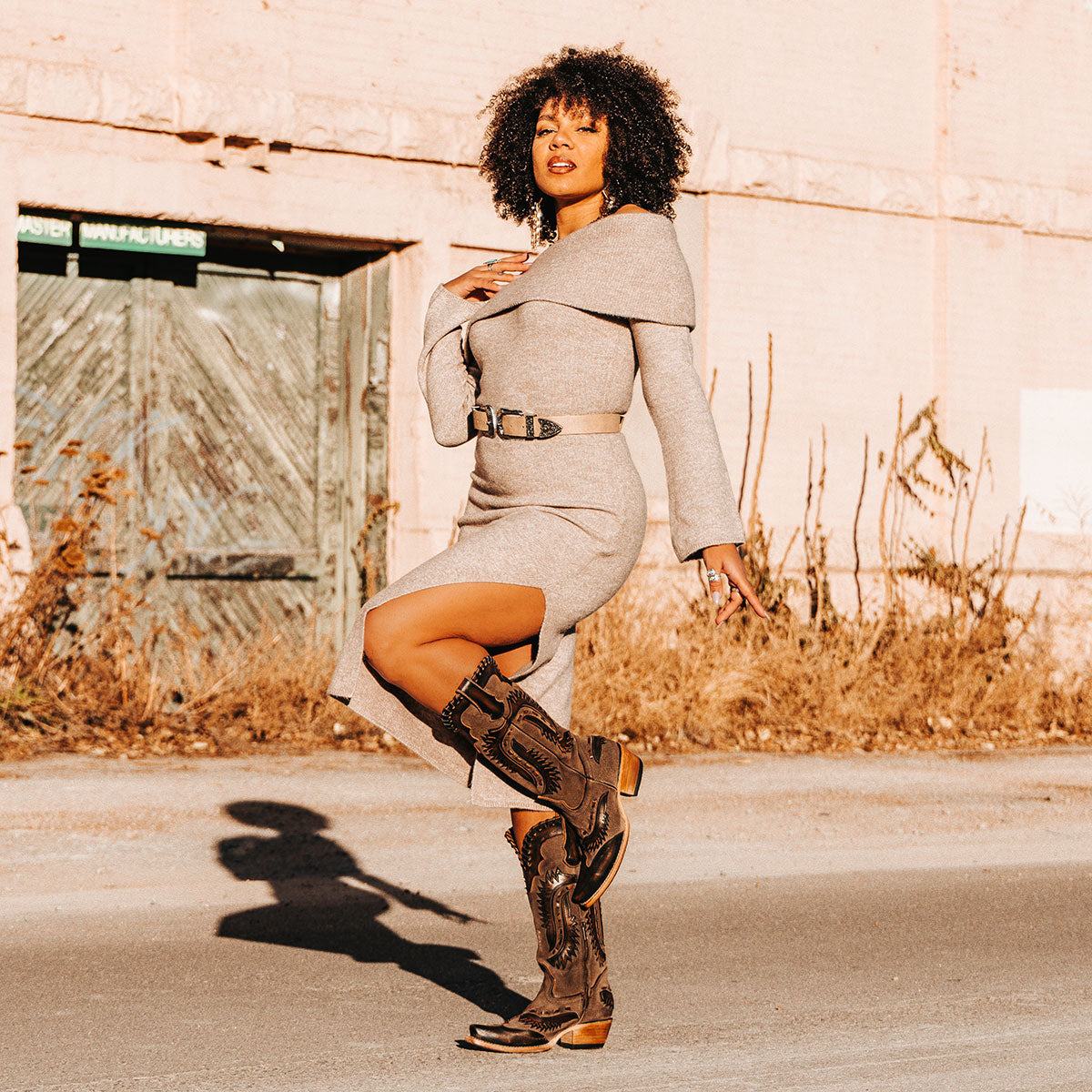 FREEBIRD women's Wayne black multi leather western mid-calf boot with whip-stitch and laser cut detailing, a snip toe and inside working brass zipper lifestyle