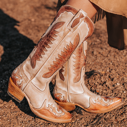 FREEBIRD women's Willie blush multi leather western boot with textured design, stitch detailing, and snip toe construction