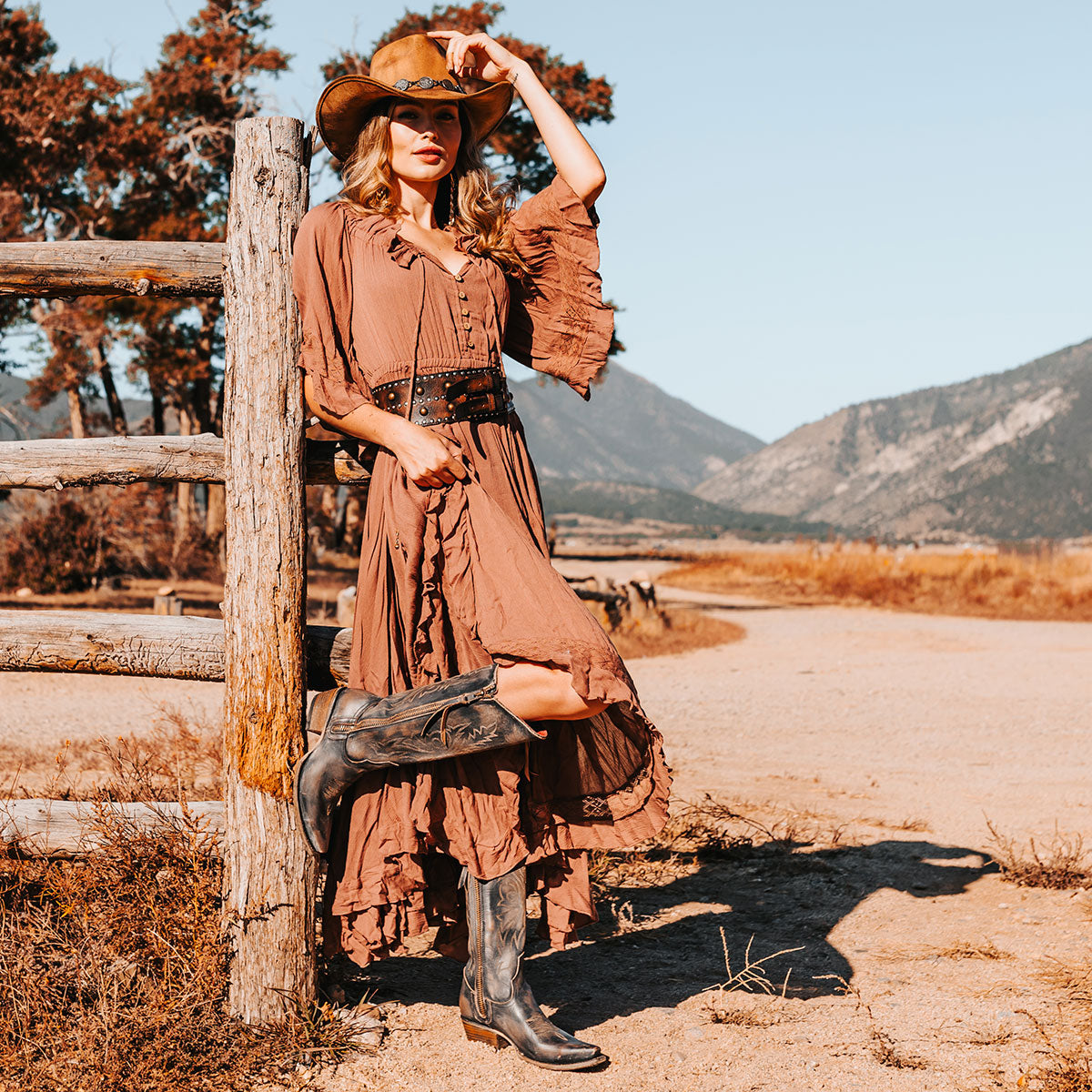 FREEBIRD women's Wolfgang black tall western boot snip toe and outer zip closures lifestyle image