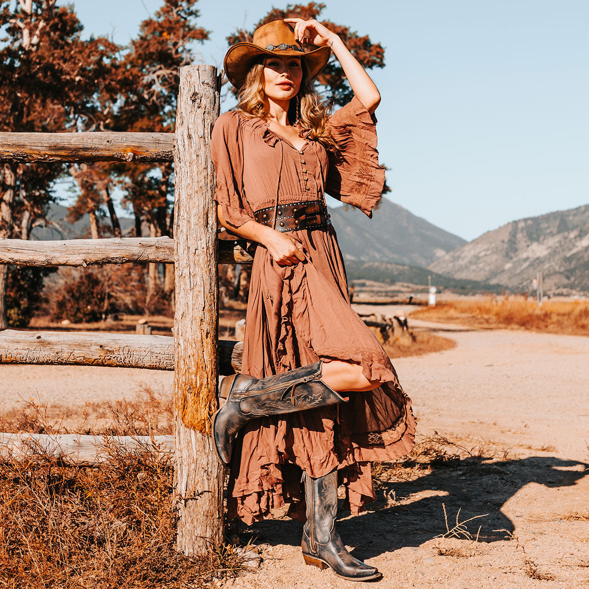 FREEBIRD women's Wolfgang black tall western boot snip toe and outer zip closures lifestyle image