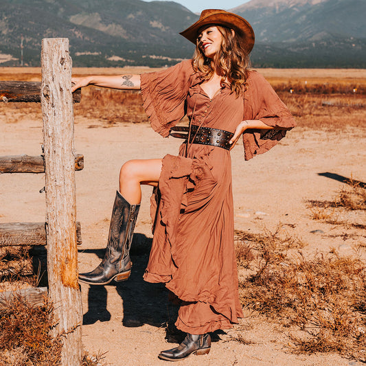 FREEBIRD women's Wolfgang black tall western boot snip toe and outer zip closures lifestyle