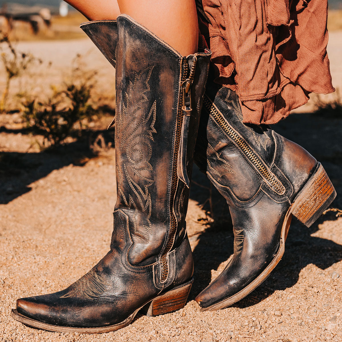 FREEBIRD women's Wolfgang black tall western boot snip toe and outer zip closures