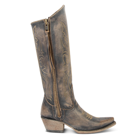 FREEBIRD women's Wolfgang black tall western boot snip toe and outer zip closures