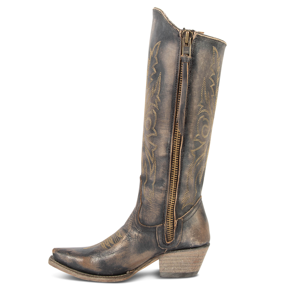 Inside view showing inside zip closure on FREEBIRD women's Wolfgang black tall western boot