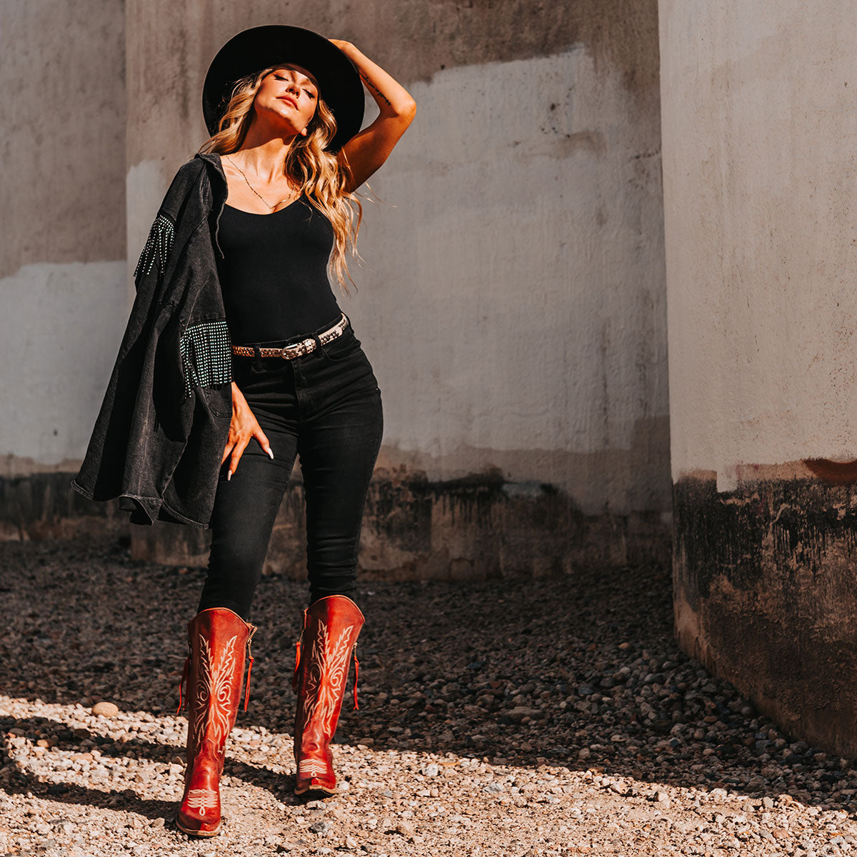 FREEBIRD women's Wolfgang red tall western boot snip toe and outer zip closures lifestyle