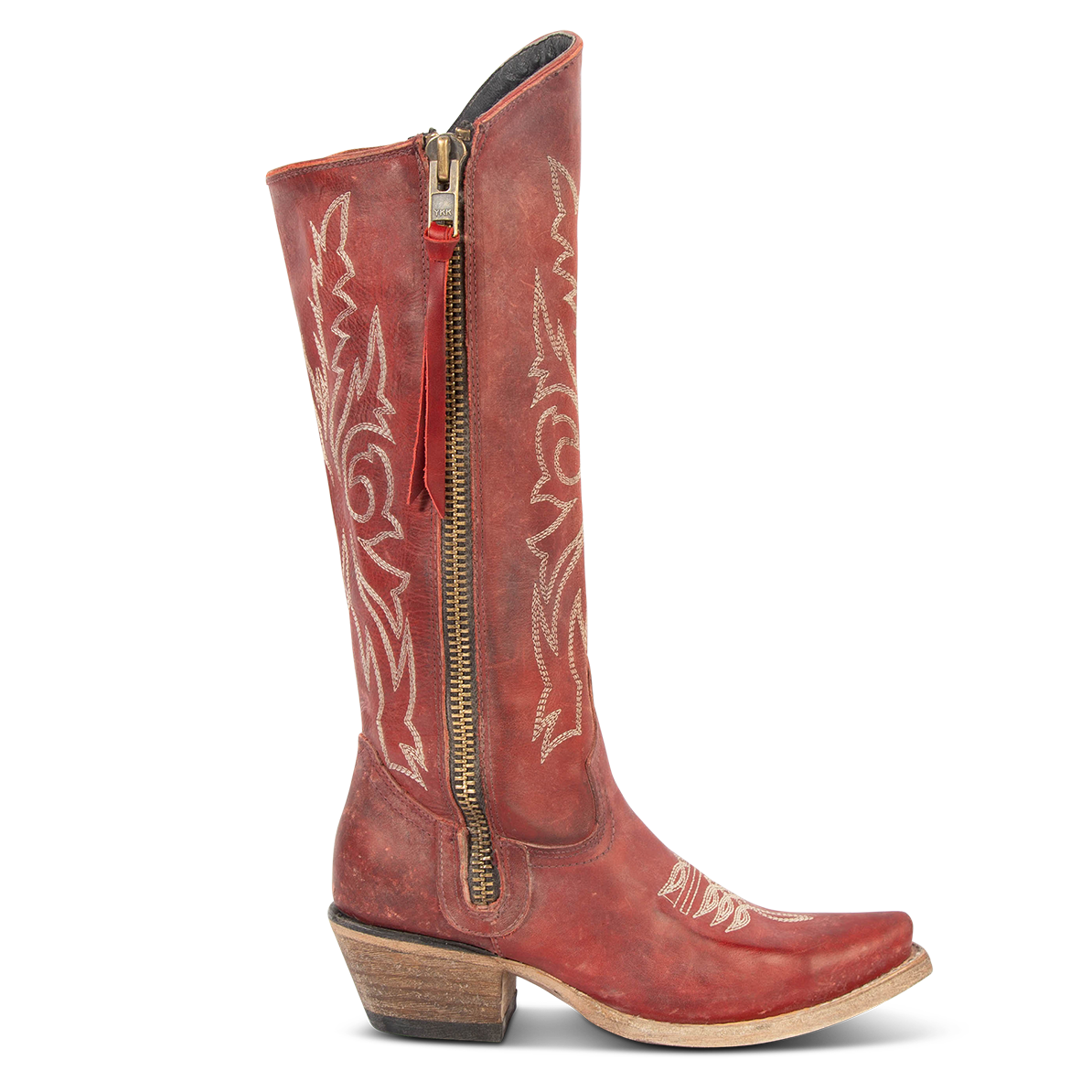FREEBIRD women's Wolfgang red tall western boot snip toe and outer zip closures
