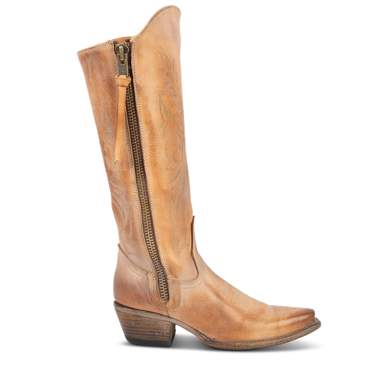 FREEBIRD women's Wolfgang taupe tall western boot snip toe and outer zip closures