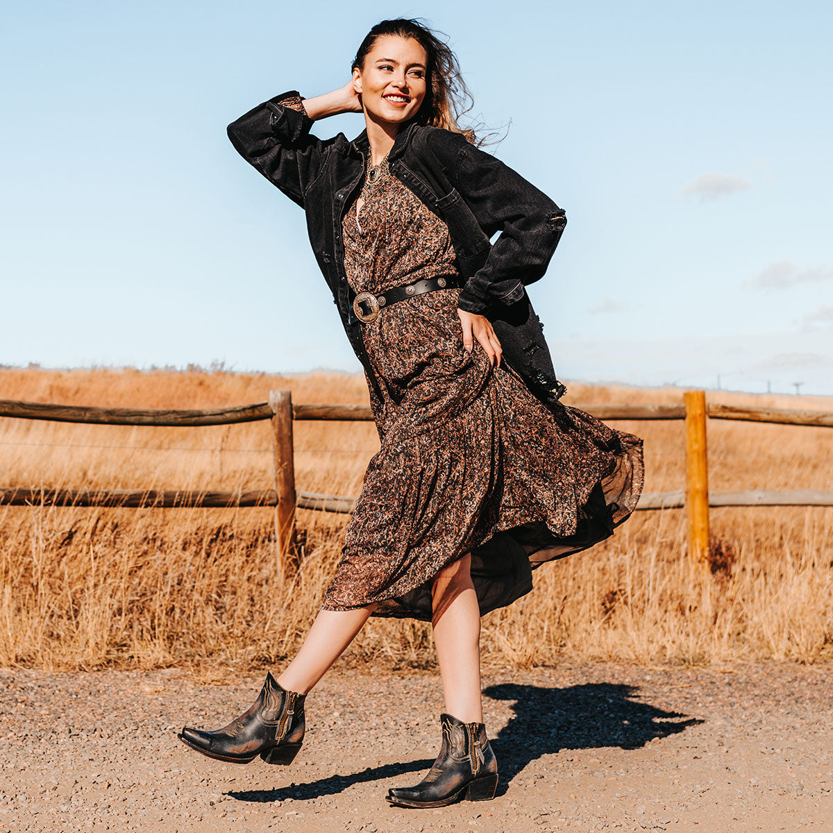 FREEBIRD women's Wolfie black leather bootie with stitch detailing and snip toe construction lifestyle