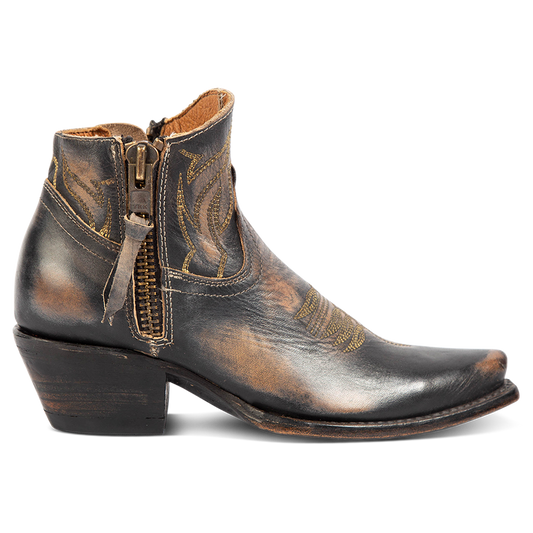 FREEBIRD women's Wolfie black leather bootie with stitch detailing and snip toe construction