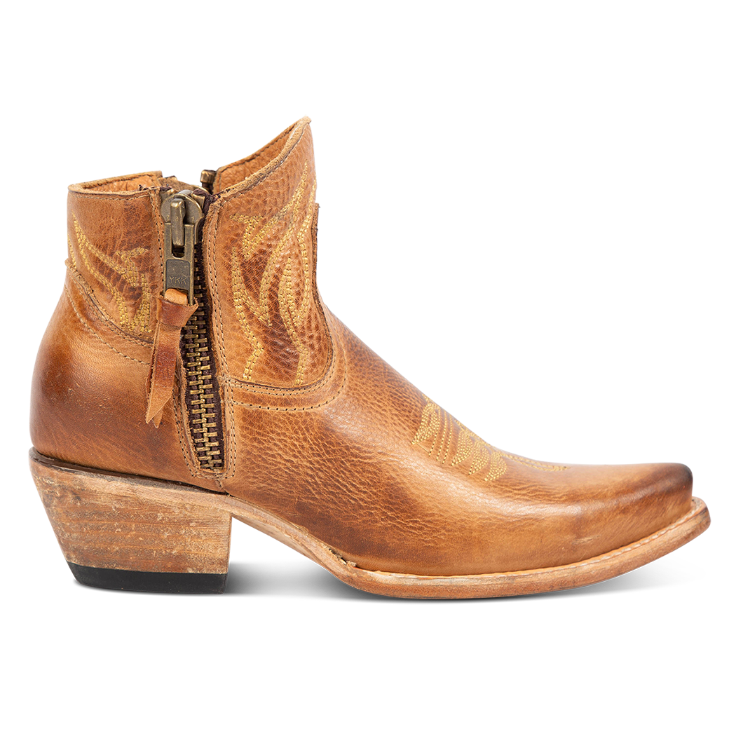 FREEBIRD women's Wolfie wheat leather bootie with stitch detailing and snip toe construction