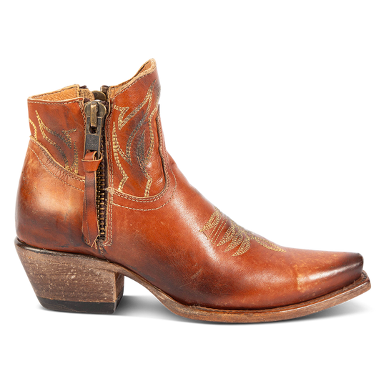FREEBIRD women's Wolfie whiskey leather bootie with stitch detailing and snip toe construction
