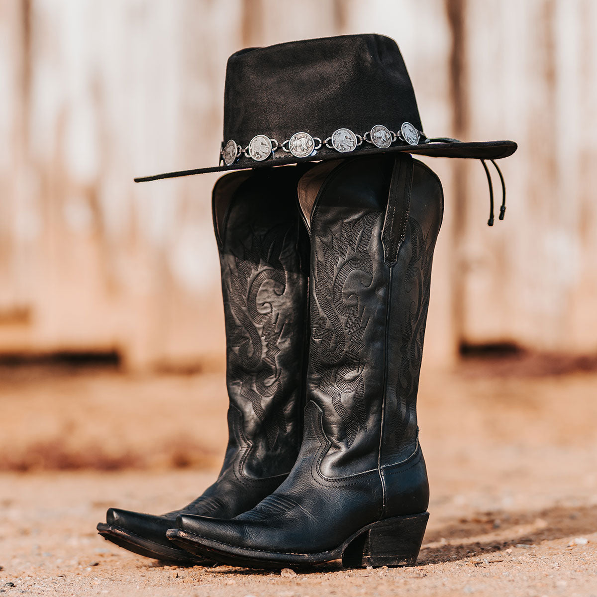 FREEBIRD women's Woodland black leather cowboy boot with stitch detailing and snip toe construction lifestyle