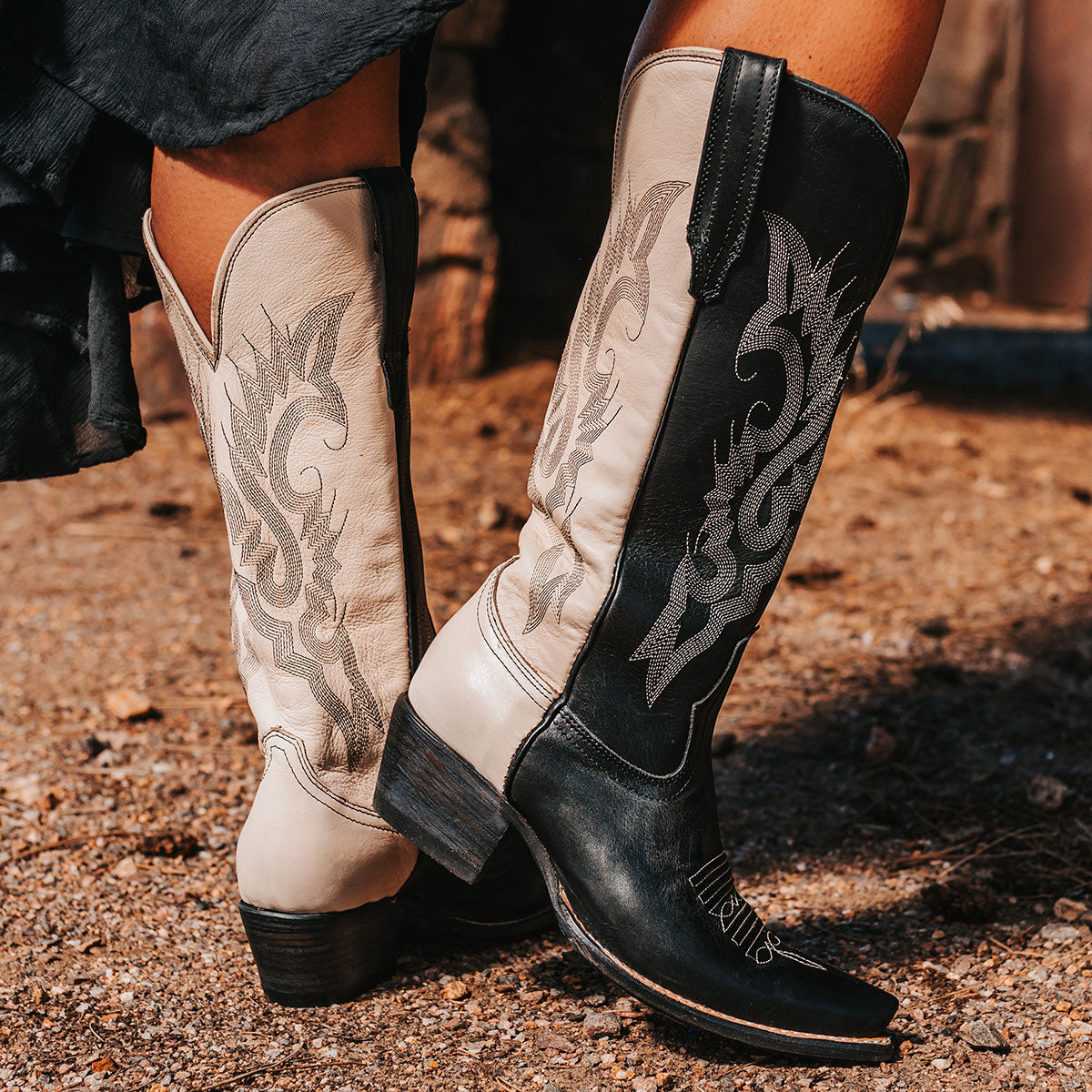 FREEBIRD women's Woodland black white multi cowboy boot with stitch detailing and snip toe construction lifestyle