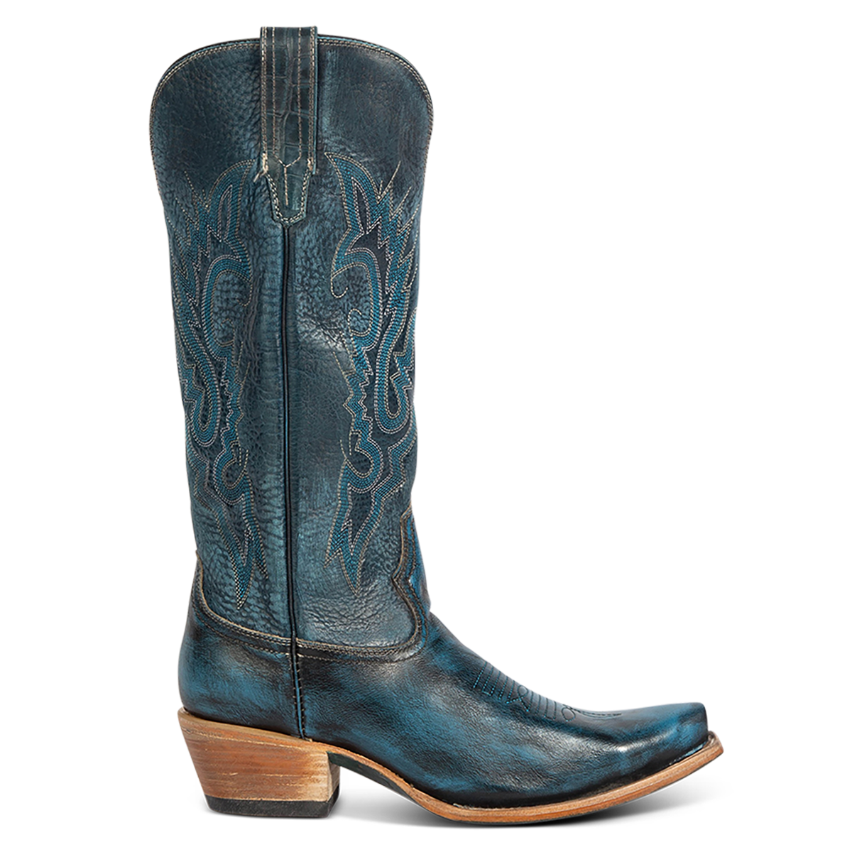 FREEBIRD women's Woodland blue leather cowboy boot with stitch detailing and snip toe construction