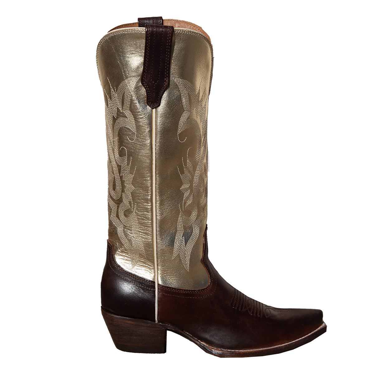 FREEBIRD women's Woodland gold brown multi leather cowboy boot with stitch detailing and snip toe construction