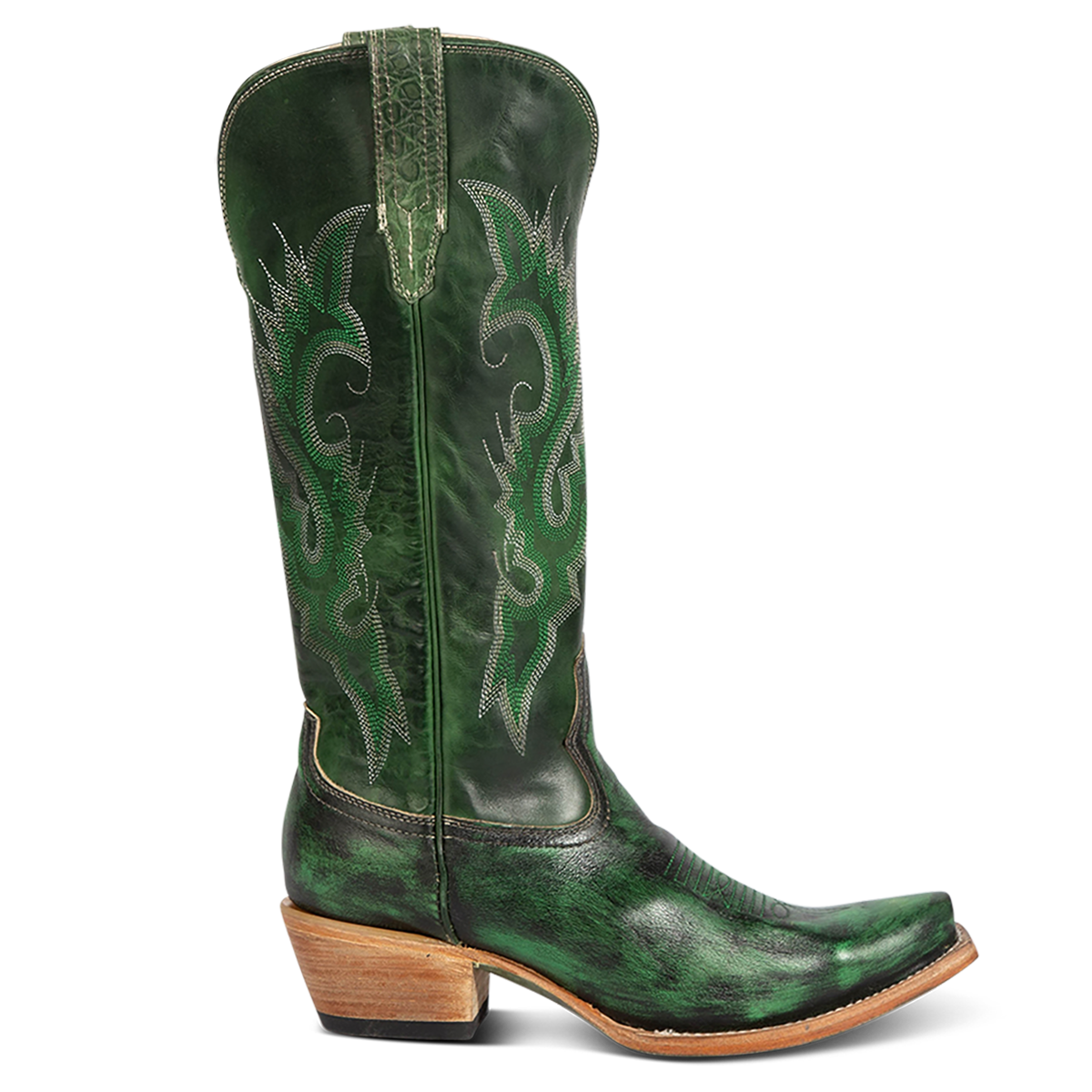FREEBIRD women's Woodland green leather cowboy boot with stitch detailing and snip toe construction